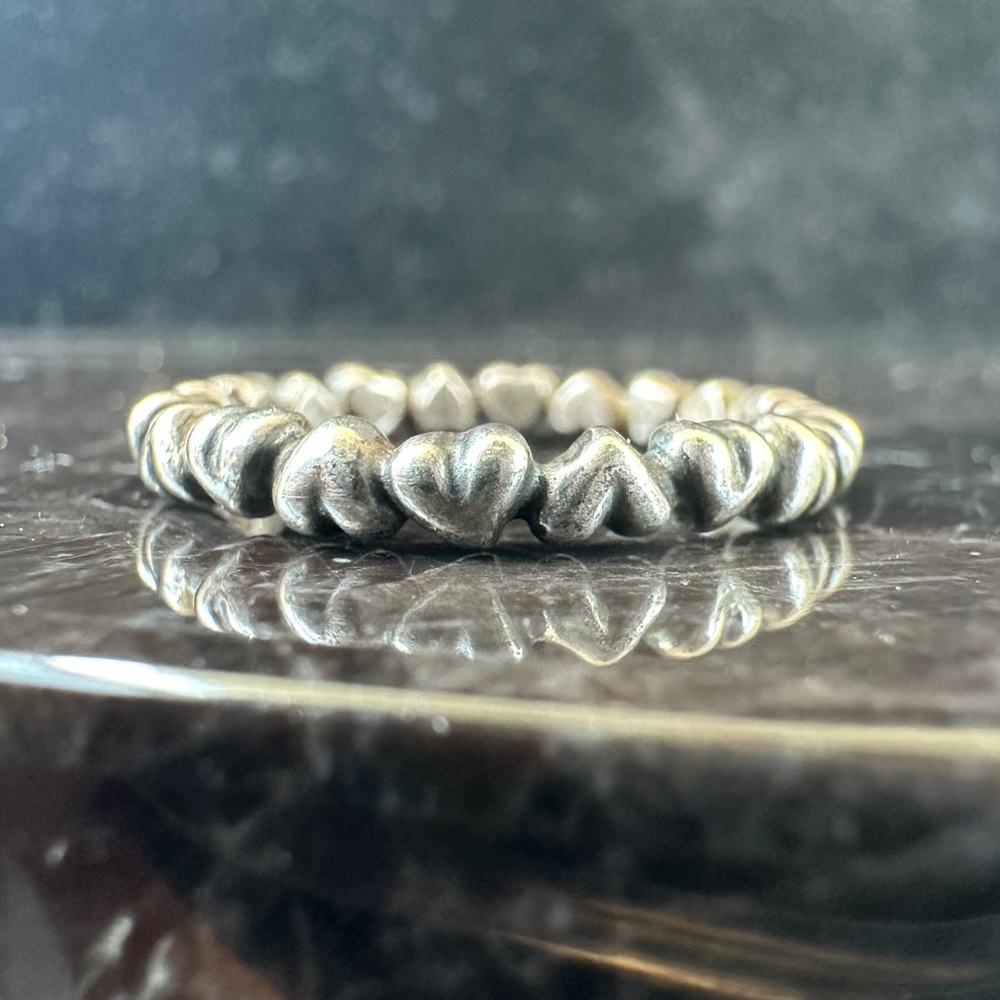 Super Cute Pandora 925 ALE Sterling Silver Forever Love Hearts Ring Band Sz 6.75